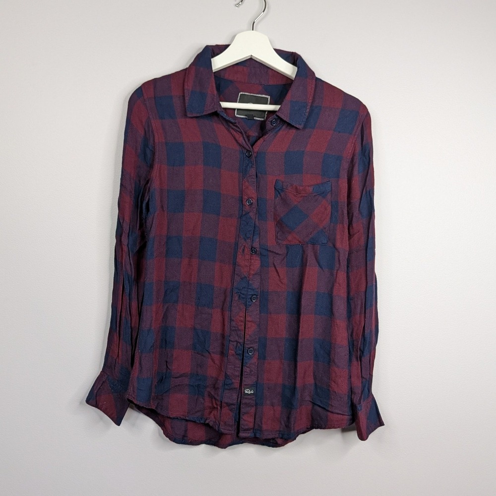 Rails Button Up Shirt Womens XS Blue Burgundy Excellent Plaid Hunter Flannel